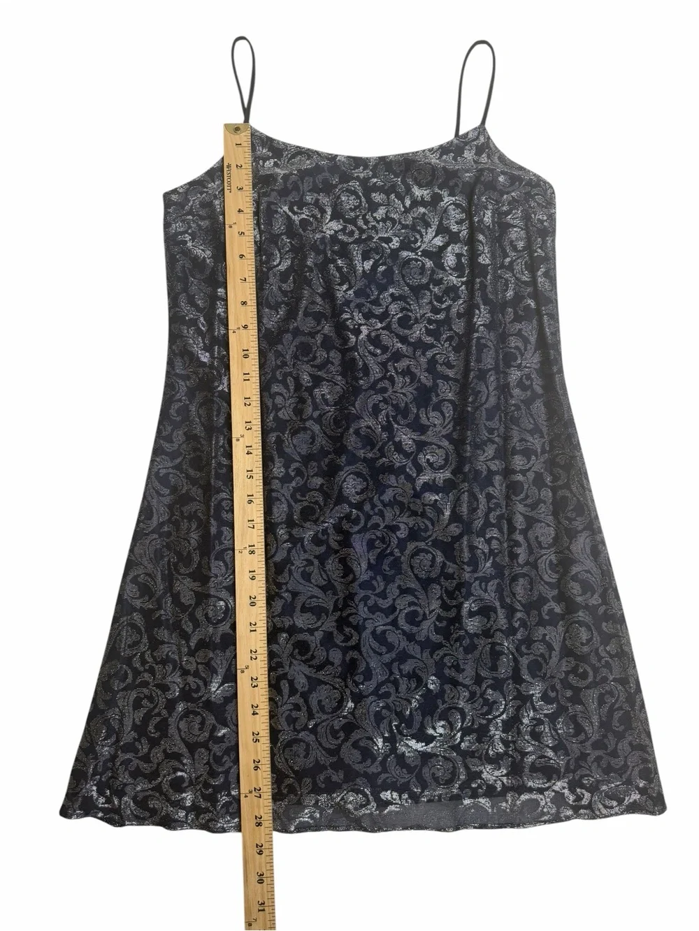 Vintage Jessica McClintock Gunne Sax Silver Metallic Navy Dress 5/6 Y2K Party